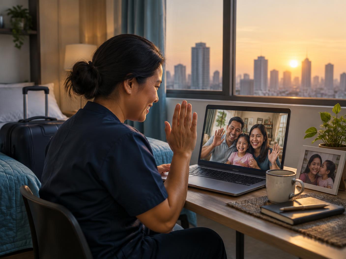 An overseas Filipino worker video-calling family